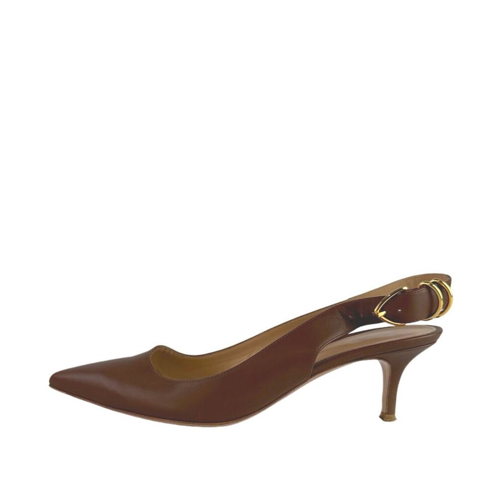 Gianvito Rossi Brown Leather Pointed Toe Buckle Slingback Pumps Shoes Sz 39 US 9